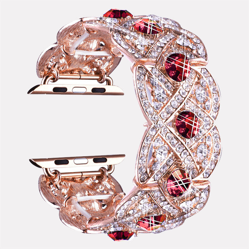 Correa elástica para reloj de diamantes y metal con flor de cuatro pétalos