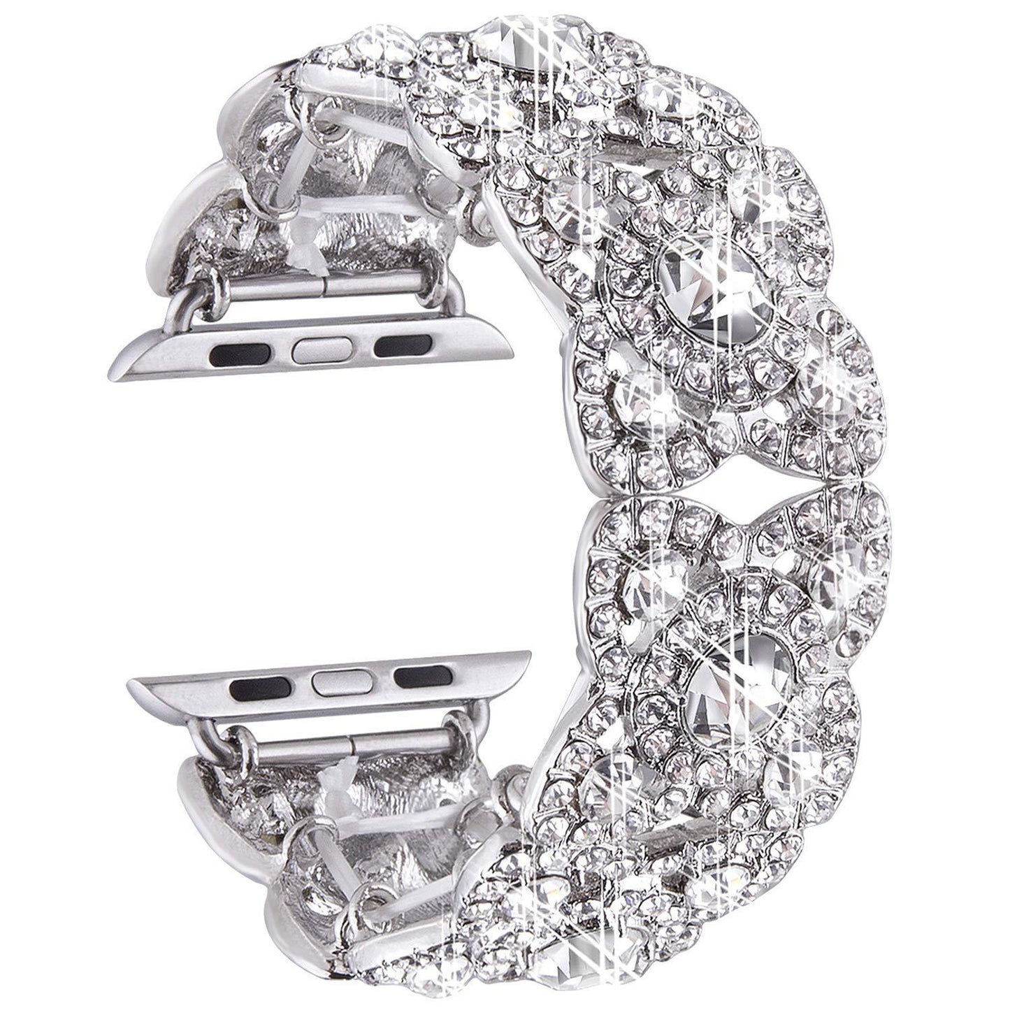 Elastisches Uhrenarmband mit vier Blütenblättern und Diamanten aus Metall