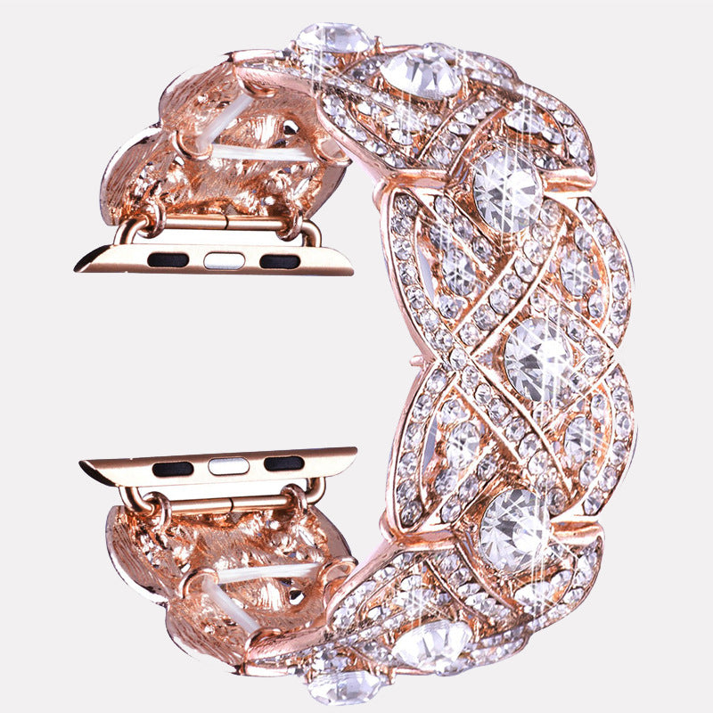 Elastisches Uhrenarmband mit vier Blütenblättern und Diamanten aus Metall