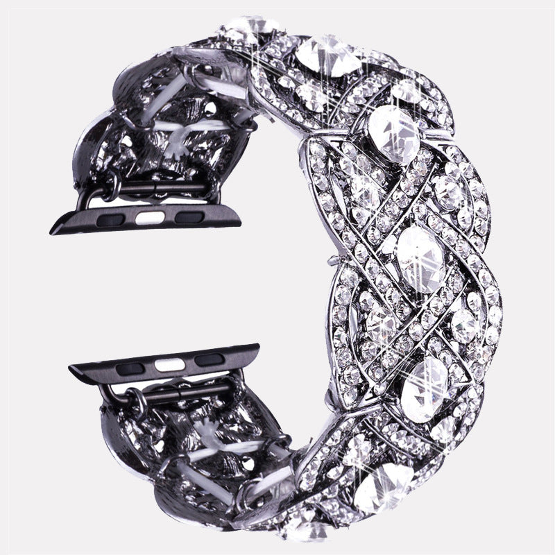 Correa elástica para reloj de diamantes y metal con flor de cuatro pétalos